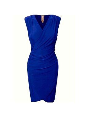 2SABLE ROYAL BLUE SLVLS BODYCON FAUX WRAP DRESS - JR L - USA MADE!